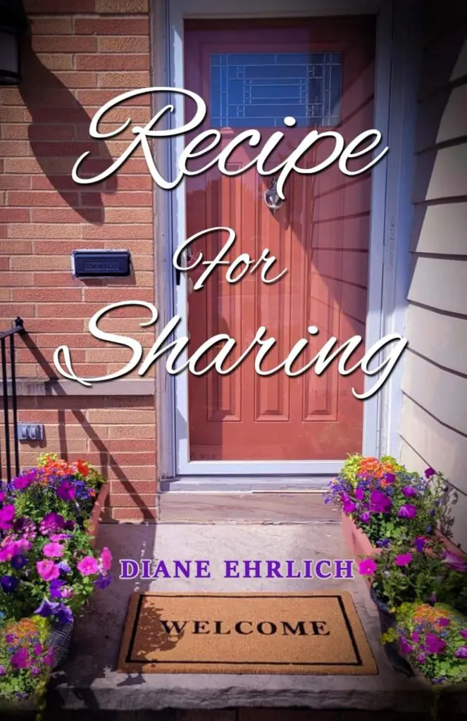 Book cover with front door and flowers.