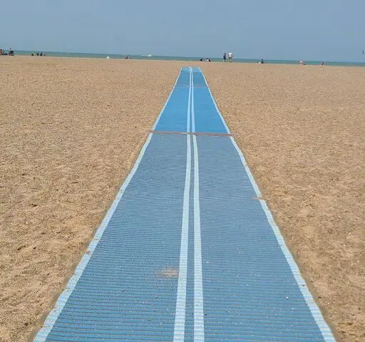 A long blue path on the beach